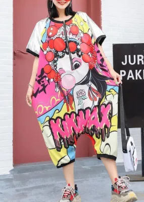 2019 cartoon printed loose one-piece pants Harlan wide leg jumpsuit pants