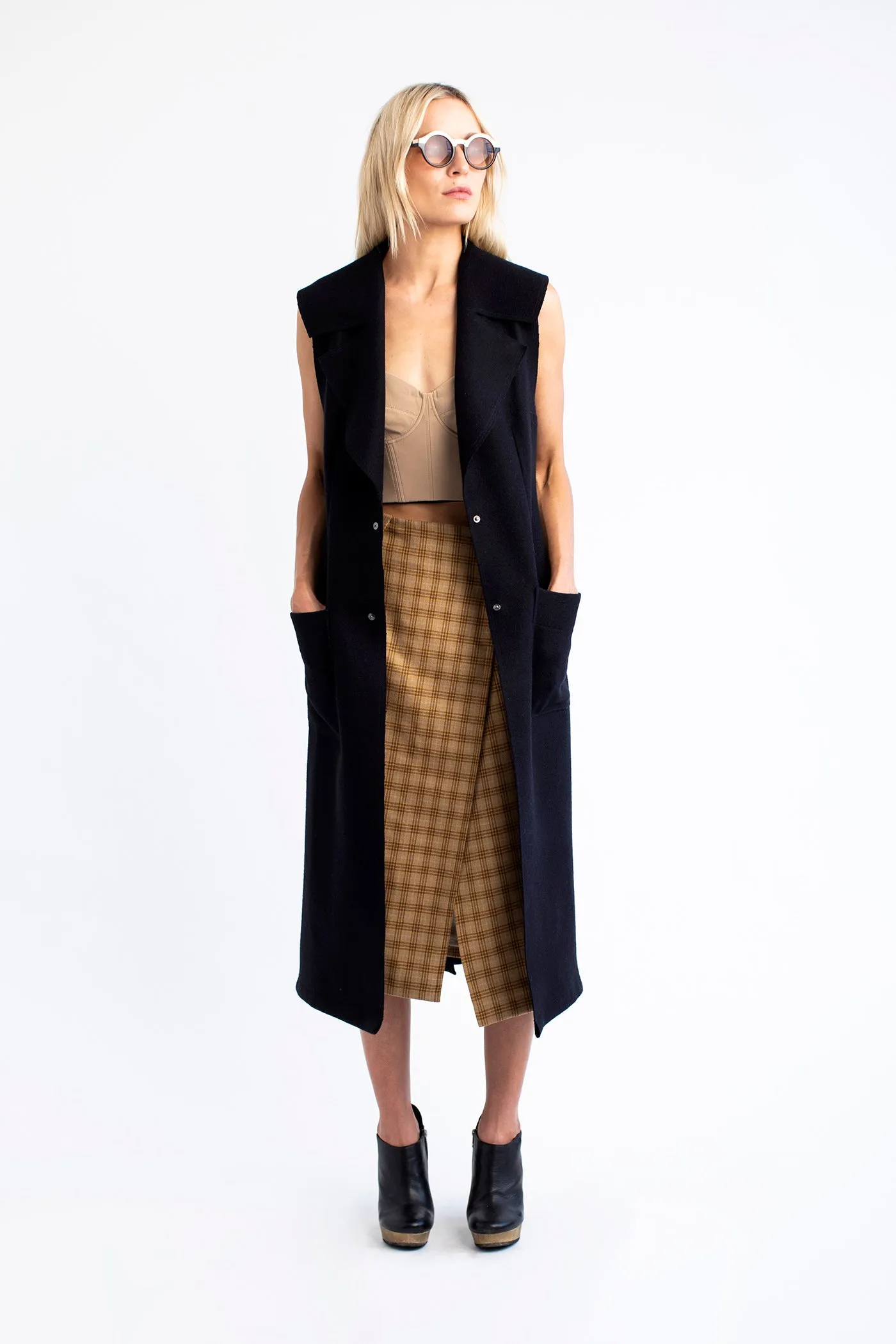 3 in 1 trench coat Magee’s Donegal artisan tweed & contrast black melton raw edge 100% wool