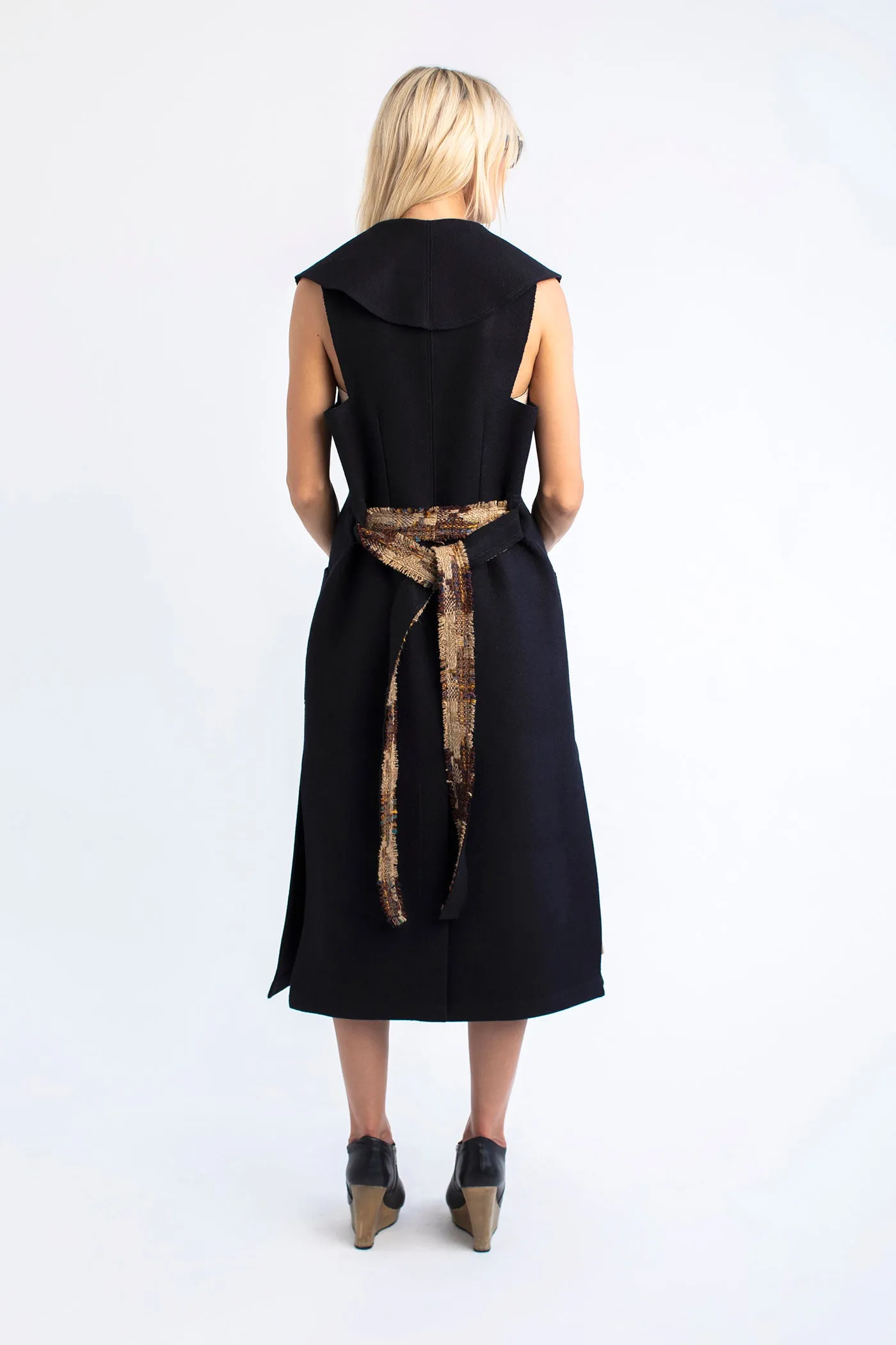3 in 1 trench coat Magee’s Donegal artisan tweed & contrast black melton raw edge 100% wool