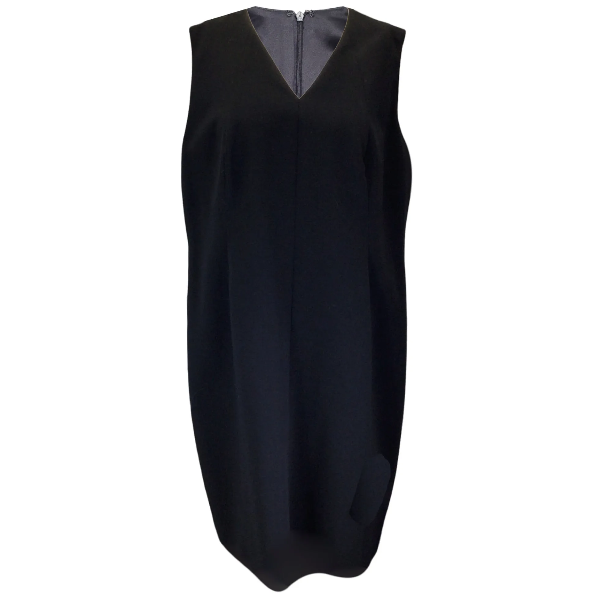 Akris Black Silk Lined Sleeveless V-Neck Wool Crepe Midi Dress