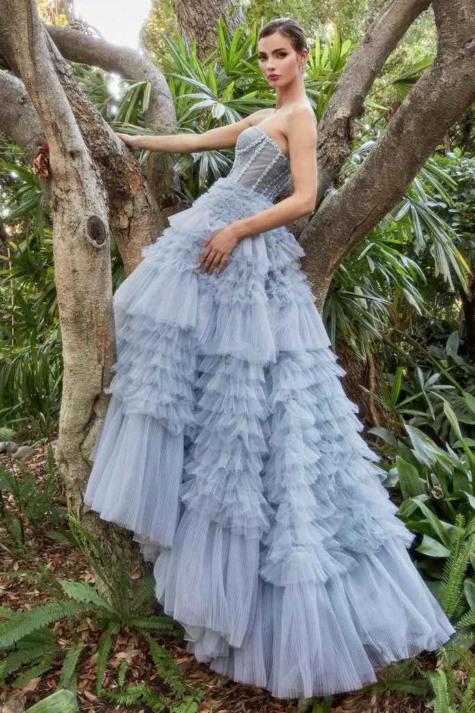 Andrea & Leo Couture A1017 Luxurious Prom Dress Long Layer Pleated Ruffle Ballgown Lace Corset Formal Gown