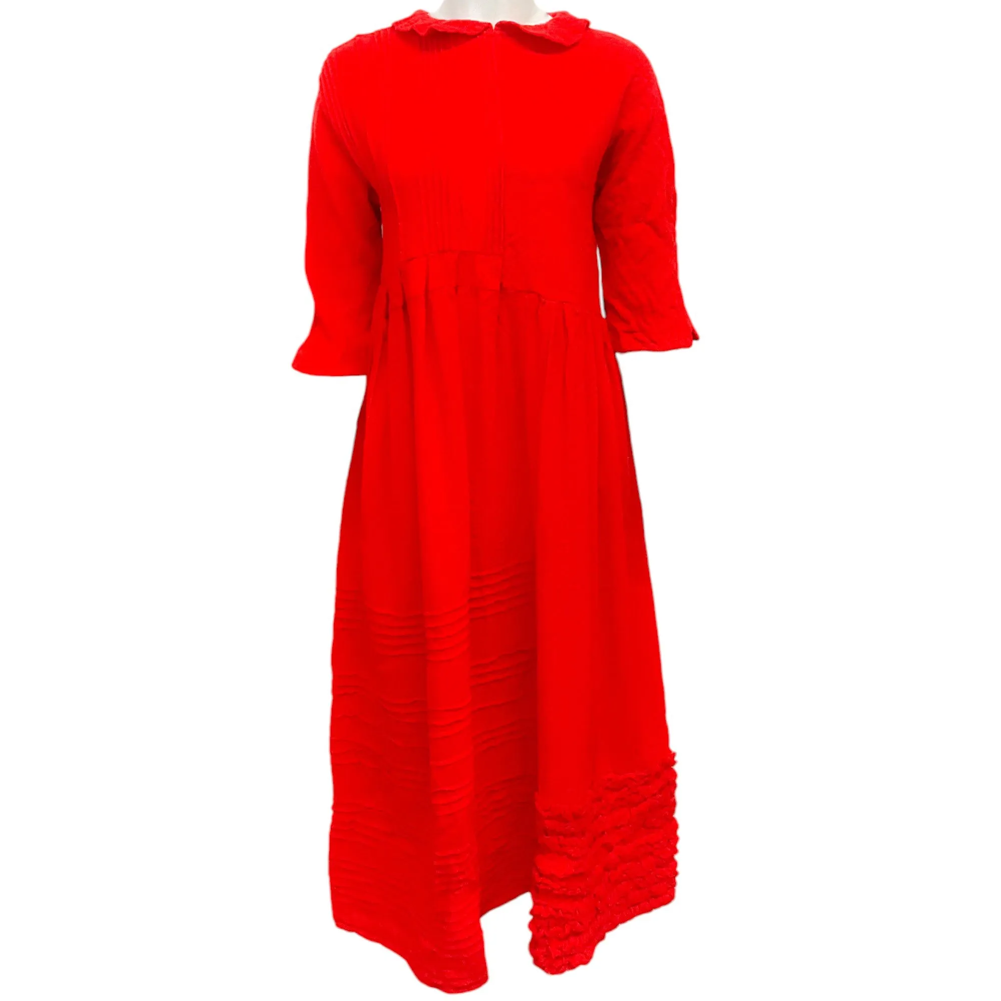 Fatto In Italia Red Wool Midi Dress with Tie