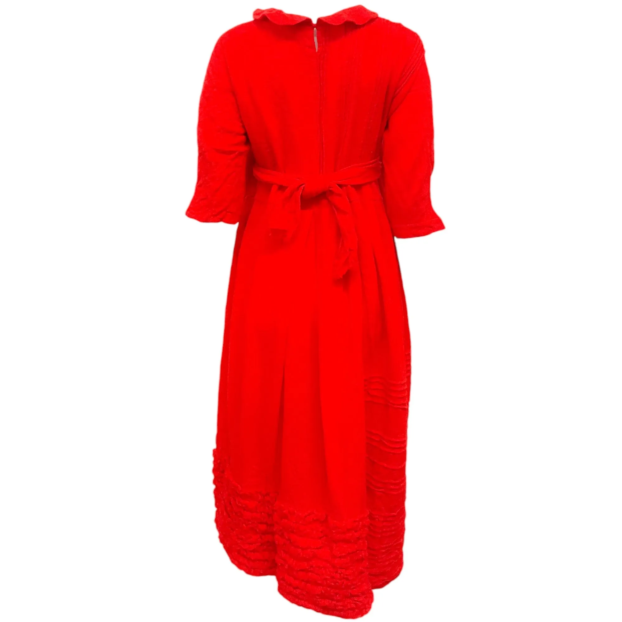 Fatto In Italia Red Wool Midi Dress with Tie