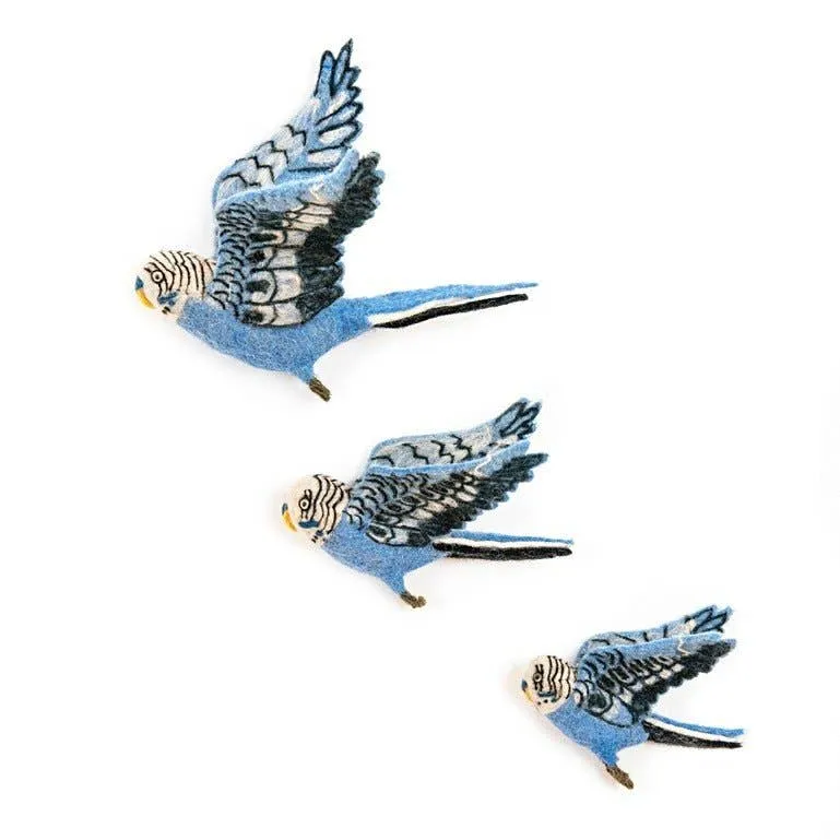 Flying Blue Budgie Wall Trio