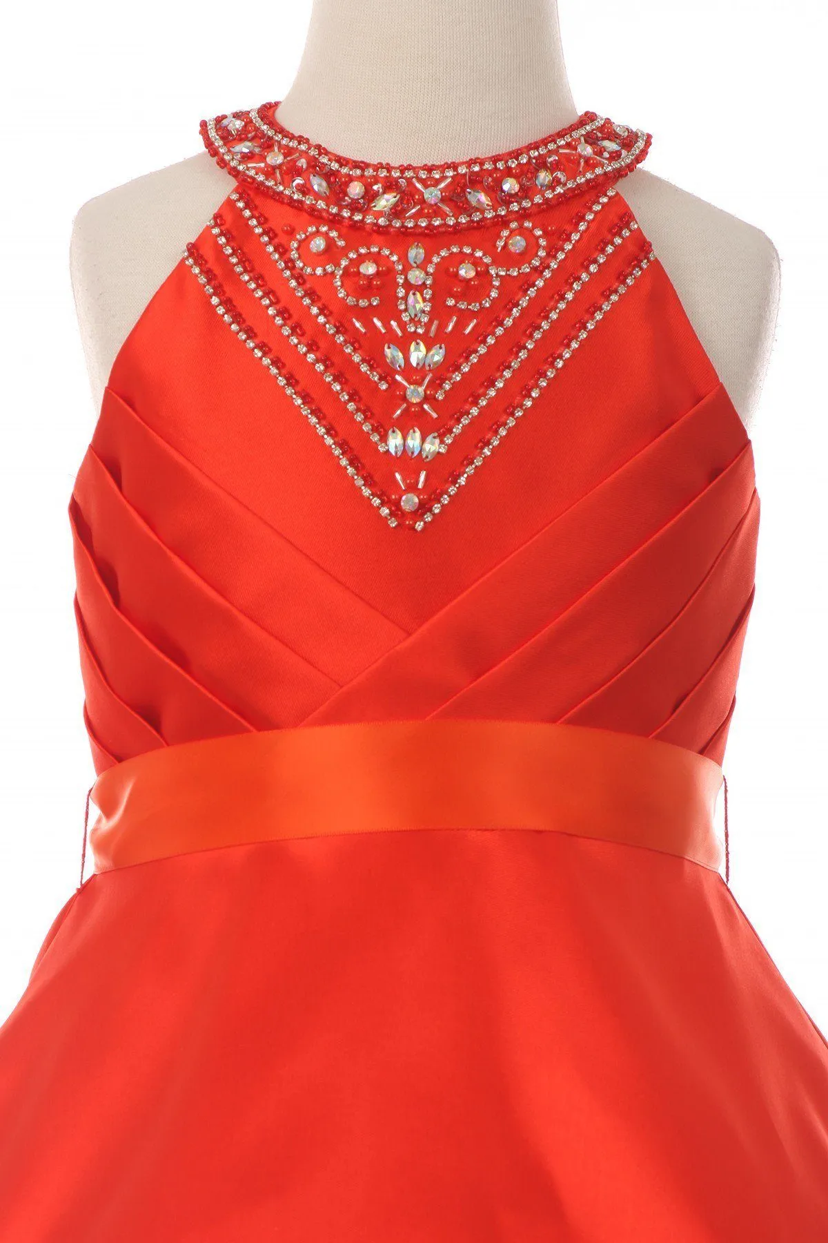 Girls Short Pleated Satin Dress by Cinderella Couture 5073