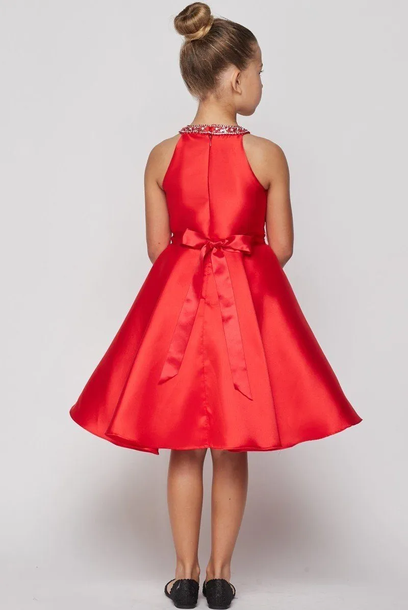 Girls Short Pleated Satin Dress by Cinderella Couture 5073