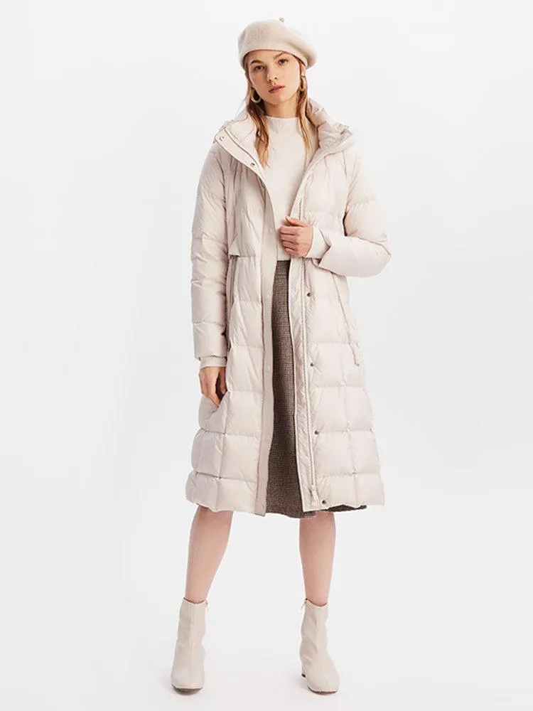 Hooded Pleated Long Goose Gown Coat