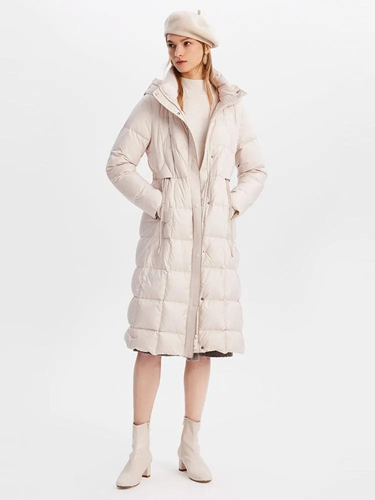Hooded Pleated Long Goose Gown Coat