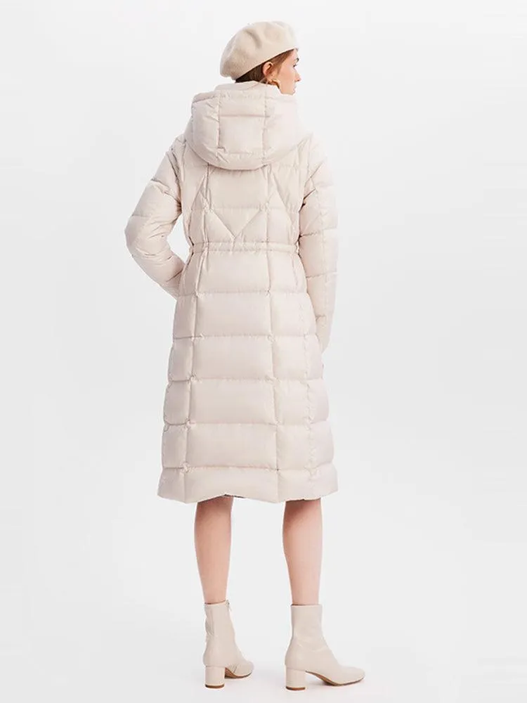 Hooded Pleated Long Goose Gown Coat