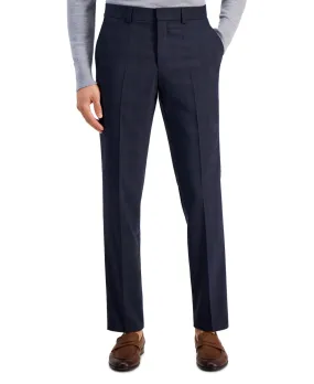 HUGO Men's Tom Checked Wool Blend Flat Front Dress Pants Navy Blue 32 x 32