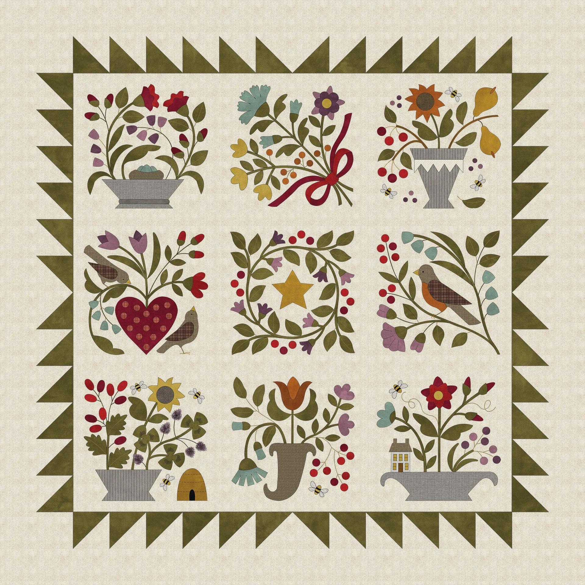#KB2208 Folk Art Sampler Garden Home