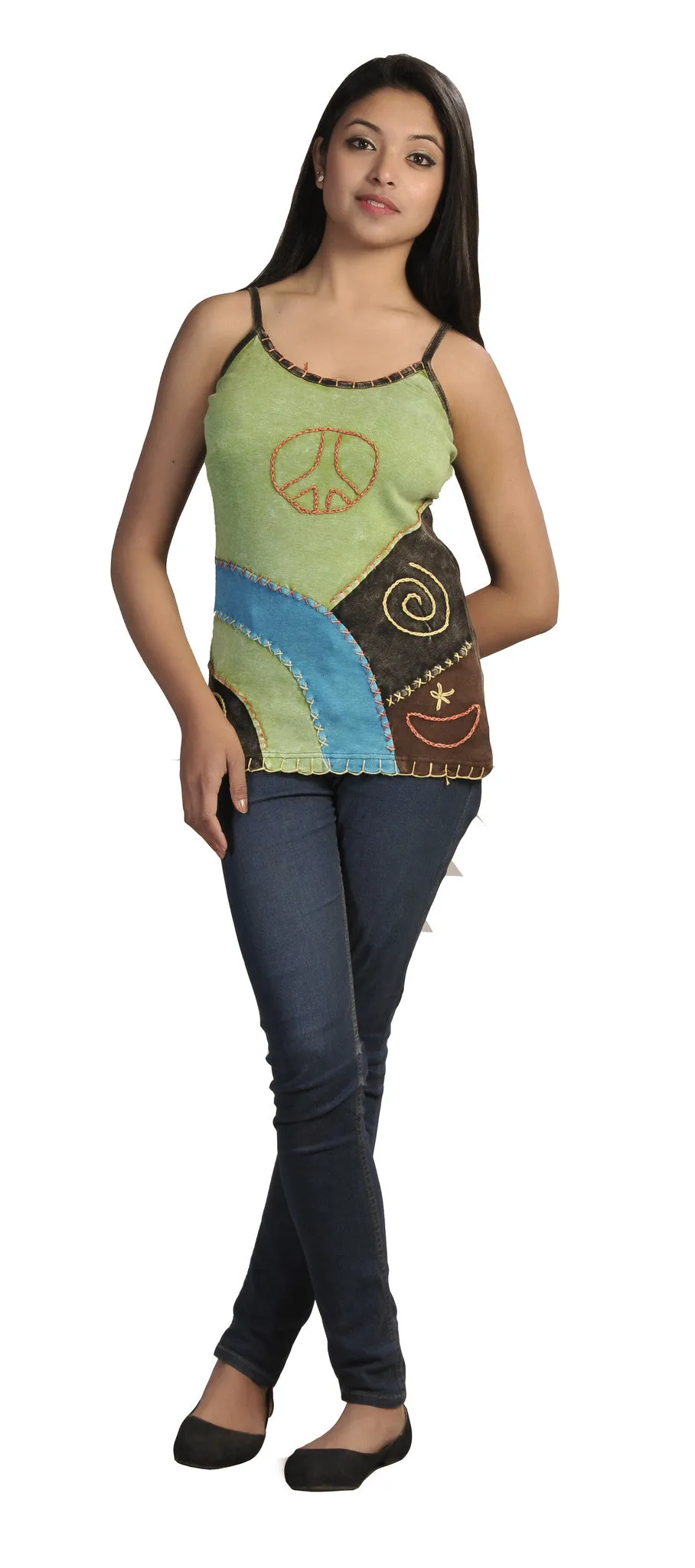 Ladies Sleeveless Strap tank Tops Shirt Vest with Embroidery