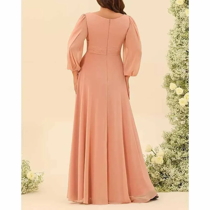 Long Sleeve Bridesmaid Dresses Chiffon Wedding Guest Dress Long Evening Gowns
