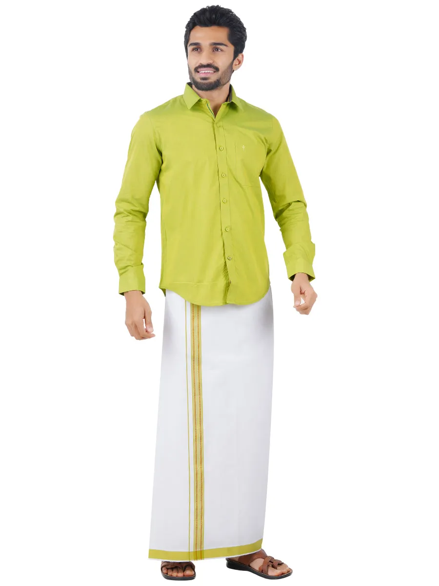 Men Fancy Border Dhoti & Full Sleeves Shirt Set Green G112