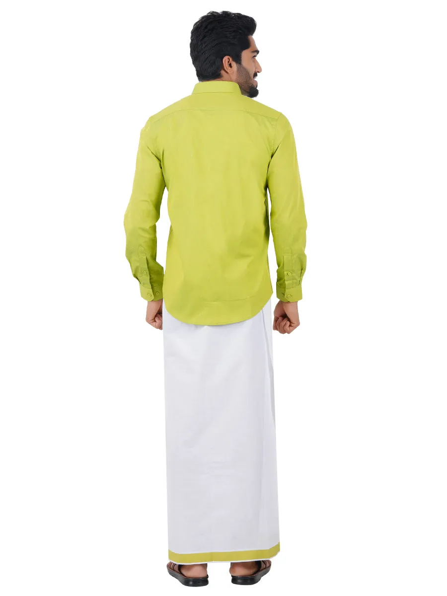 Men Fancy Border Dhoti & Full Sleeves Shirt Set Green G112