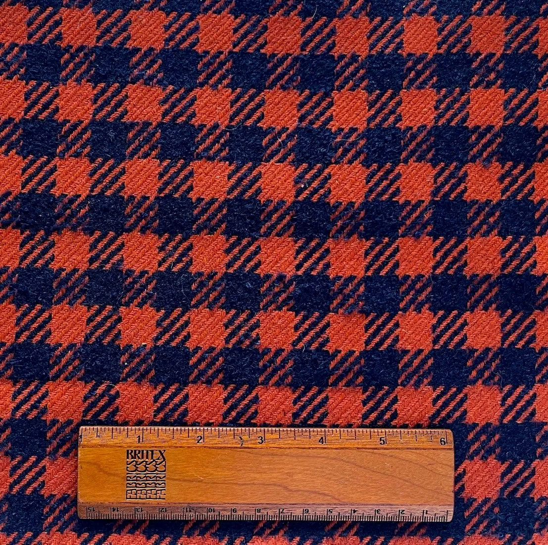 Mid-Weight Midnight Navy & Marmalade Wool Blend Check
