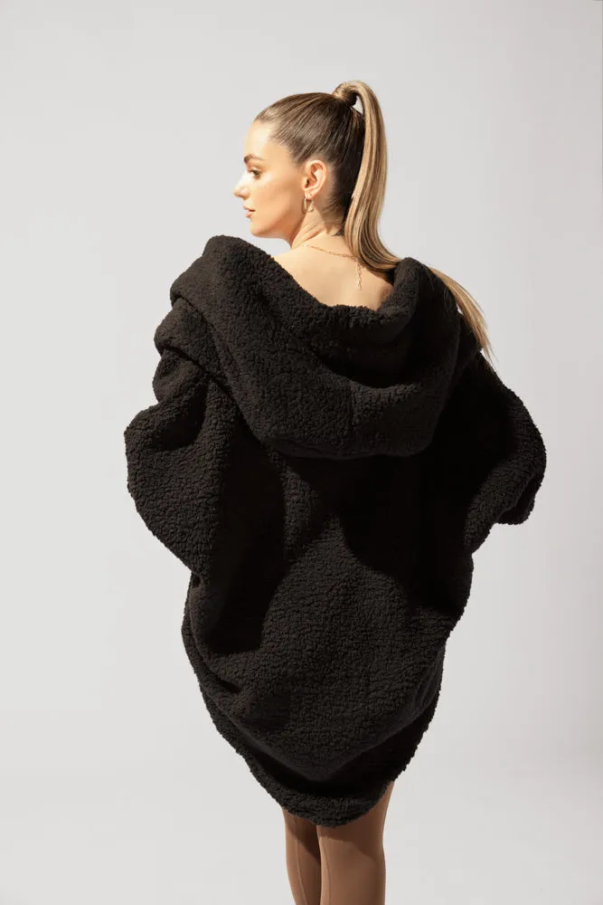 POPFLEX® Faux Sherpa Cocoon Coat - Black