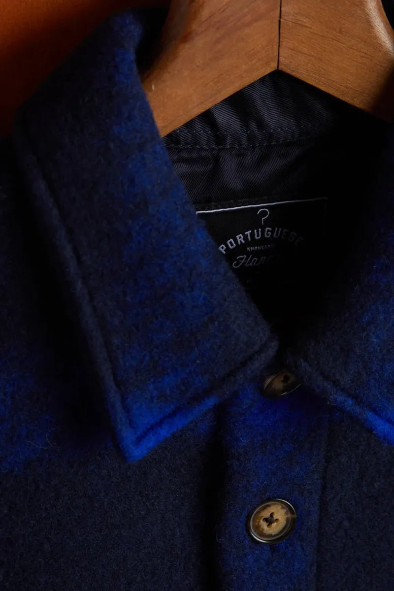 Portuguese Flannel Plaid Fleece Overshirt Shirt (Navy)
