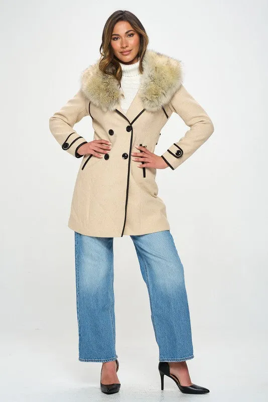 PREMIUM Faux Wool & Fur Two Tone Coat
