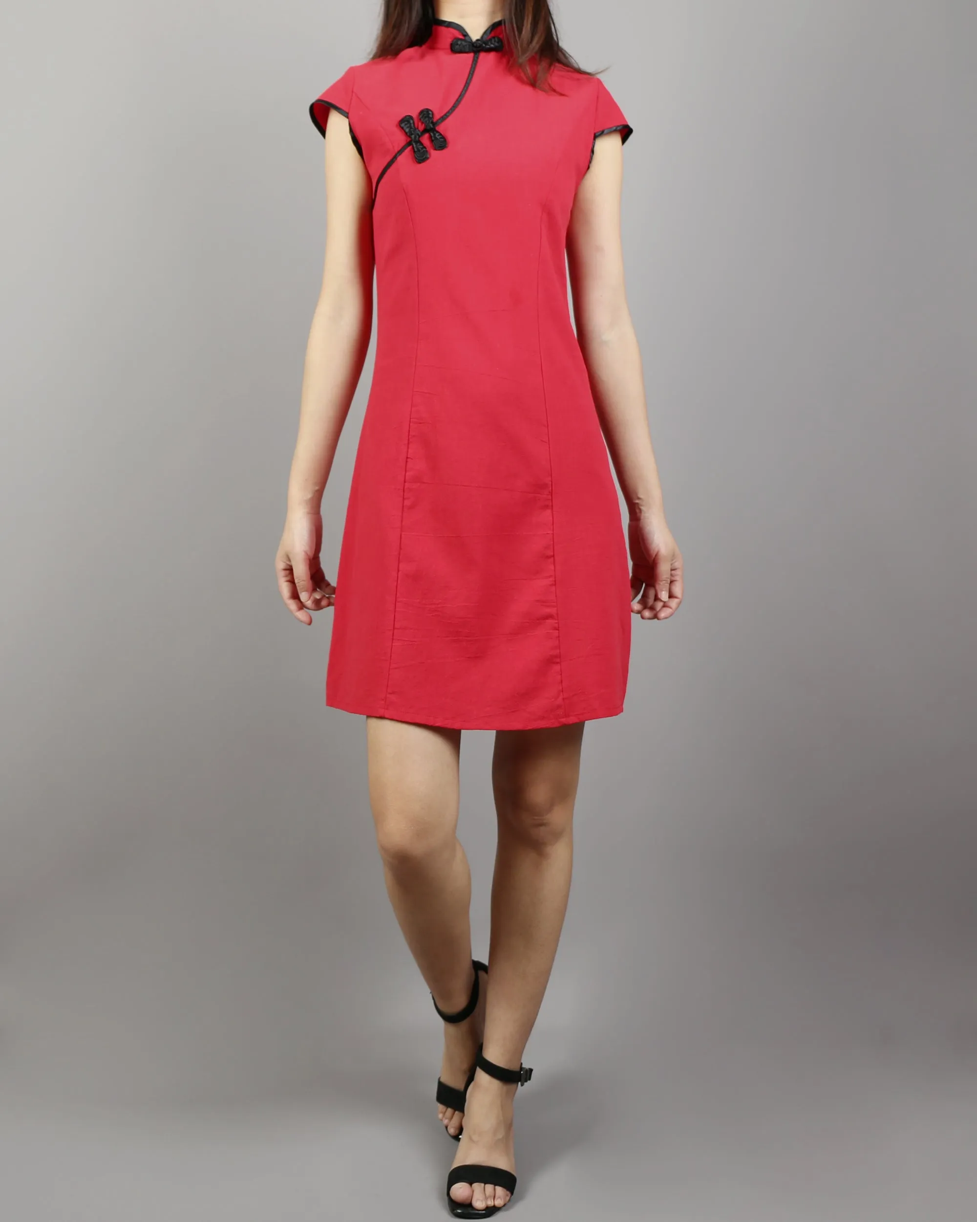 Short sleeve dress, Linen dress, Cheongsam dress, Chinese Vintage dress, Asian style lace dress, Modern Cheongsam, Qipao dress(Q1058)