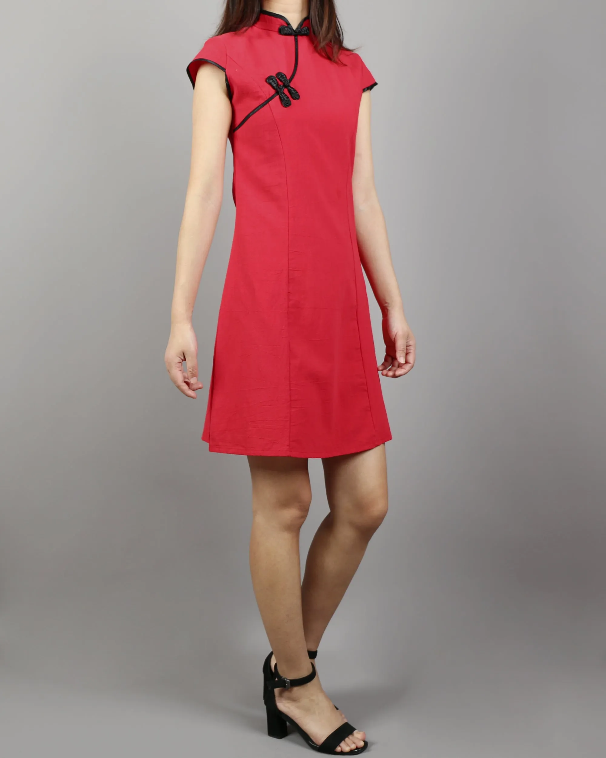 Short sleeve dress, Linen dress, Cheongsam dress, Chinese Vintage dress, Asian style lace dress, Modern Cheongsam, Qipao dress(Q1058)