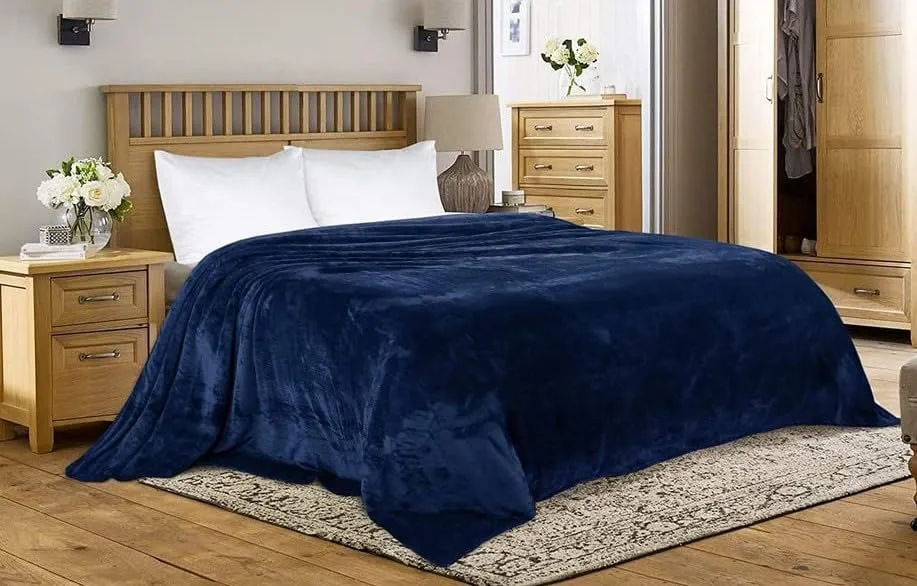 VAS COLLECTIONS® Premium Plush Single Blanket | 300 GSM Lightweight Cozy Soft for Bed, Sofa, Travel & Camping| 150x220 cm or 60X86 inches | Blue