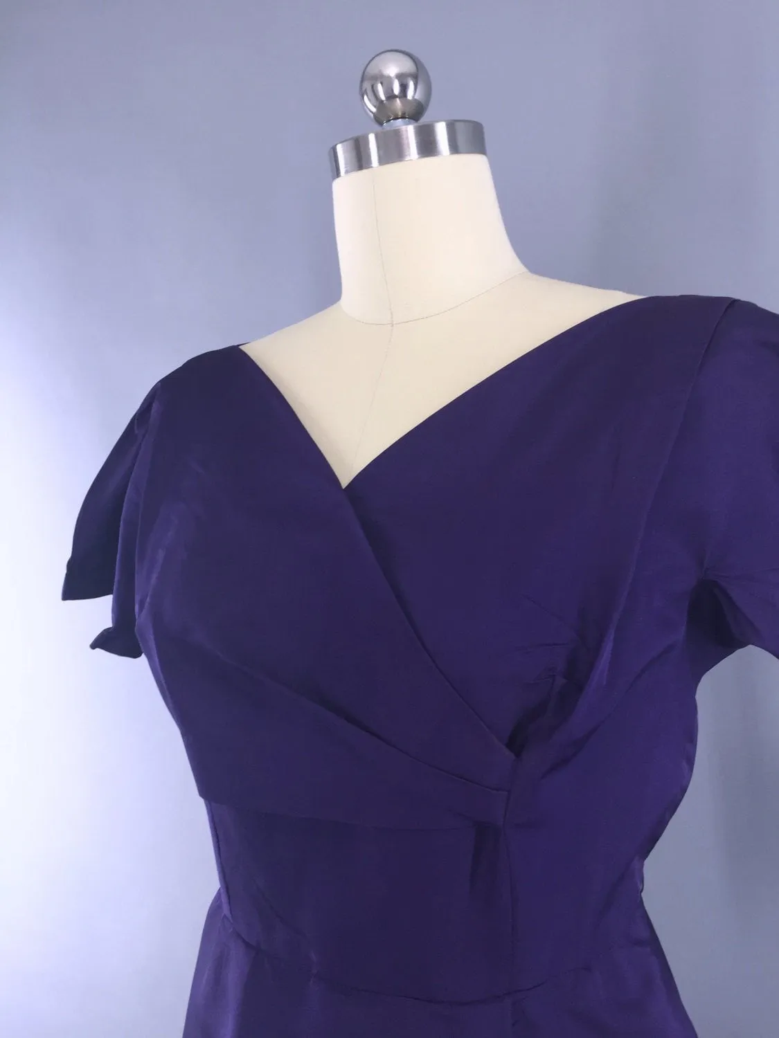 Vintage 1950s Dress / Purple Silk Dress