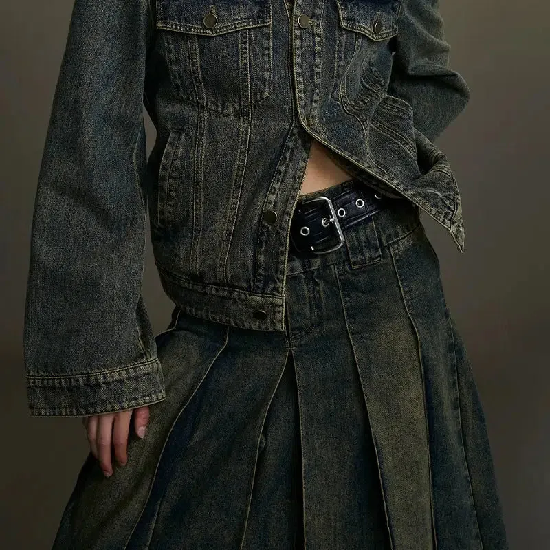 Vintage Pleated Denim Skirt