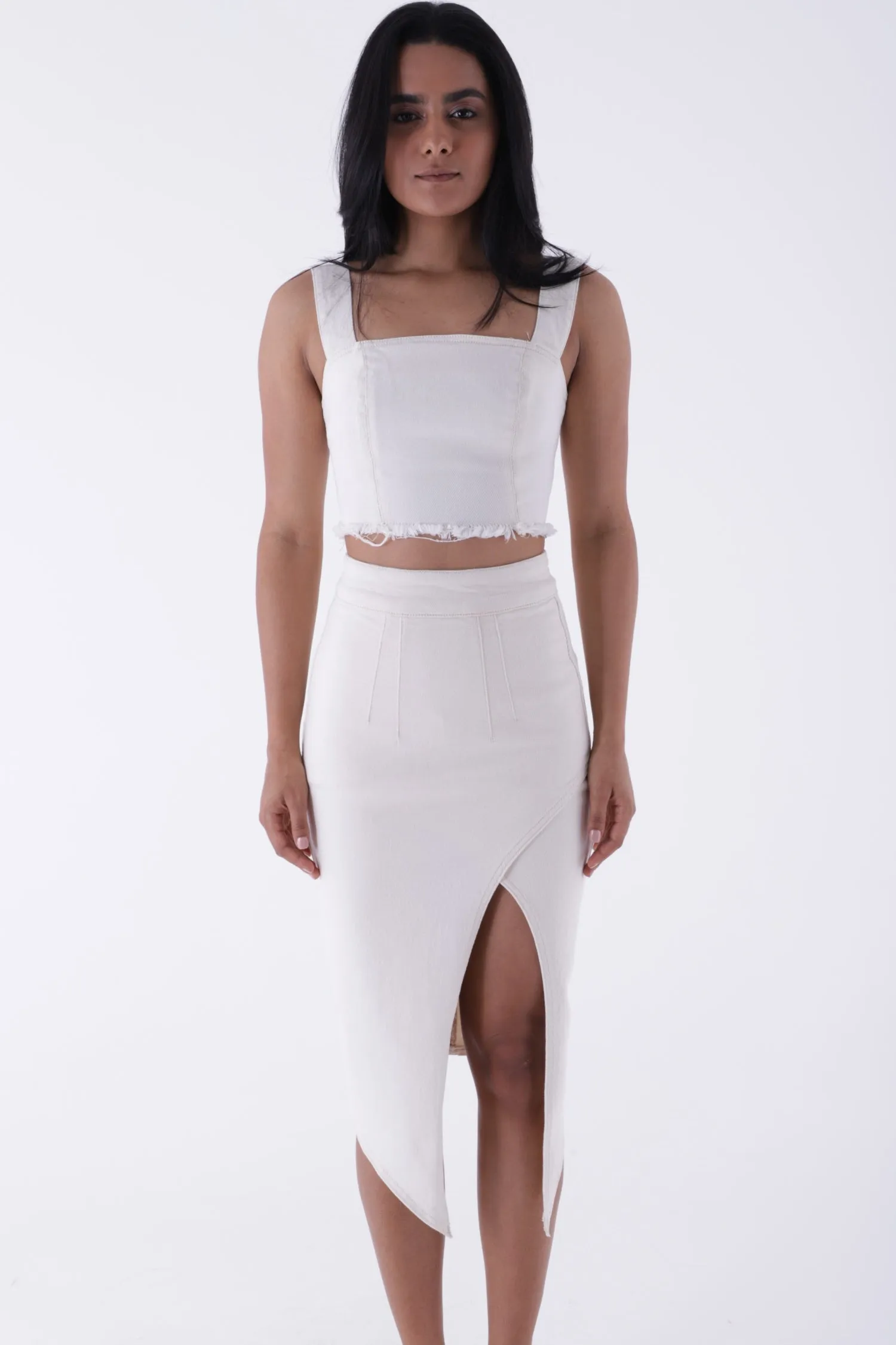 XLJ Asymmetric Medium Denim Skirt with Front Darts and Side Slit Mixed - Torrington