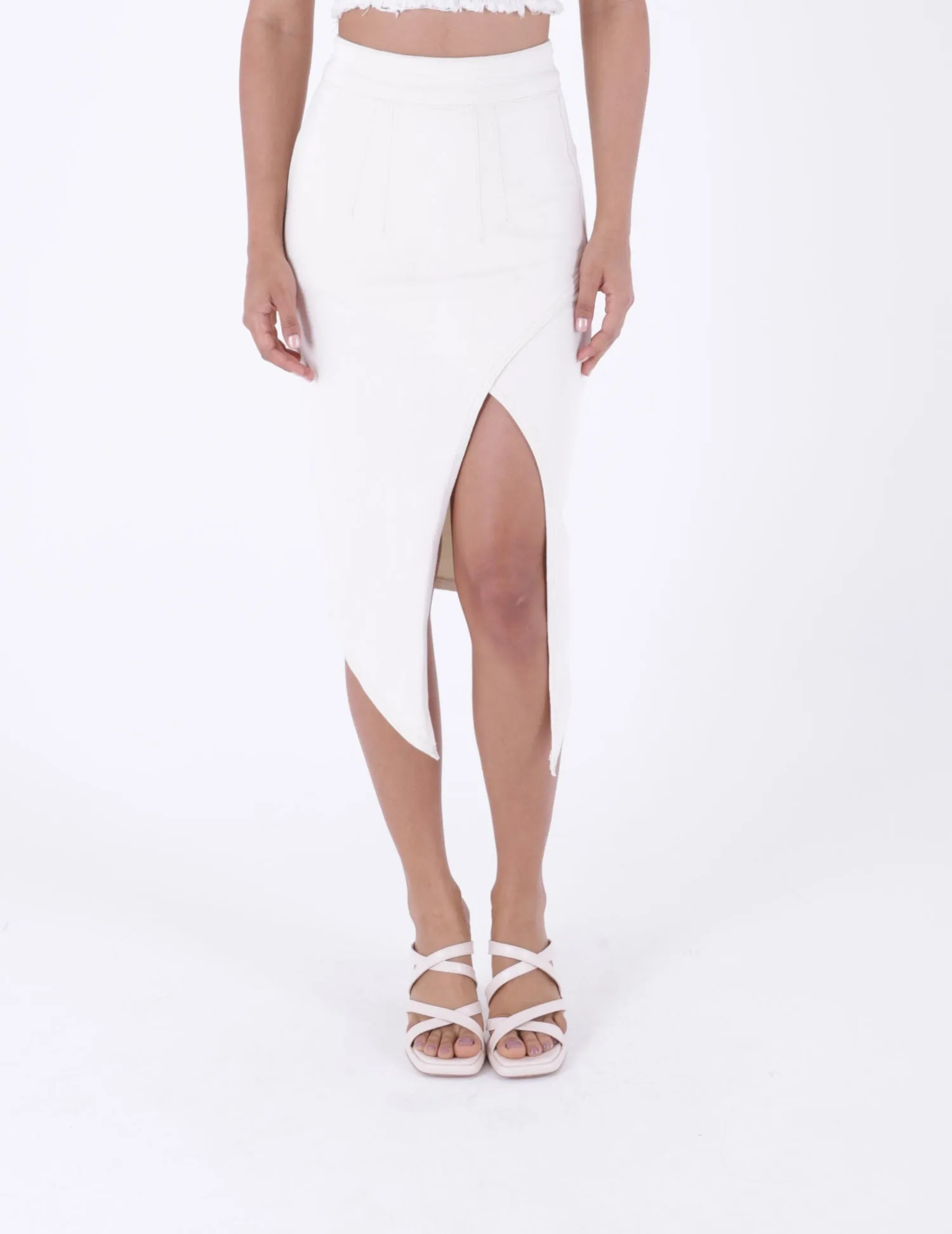 XLJ Asymmetric Medium Denim Skirt with Front Darts and Side Slit Mixed - Torrington