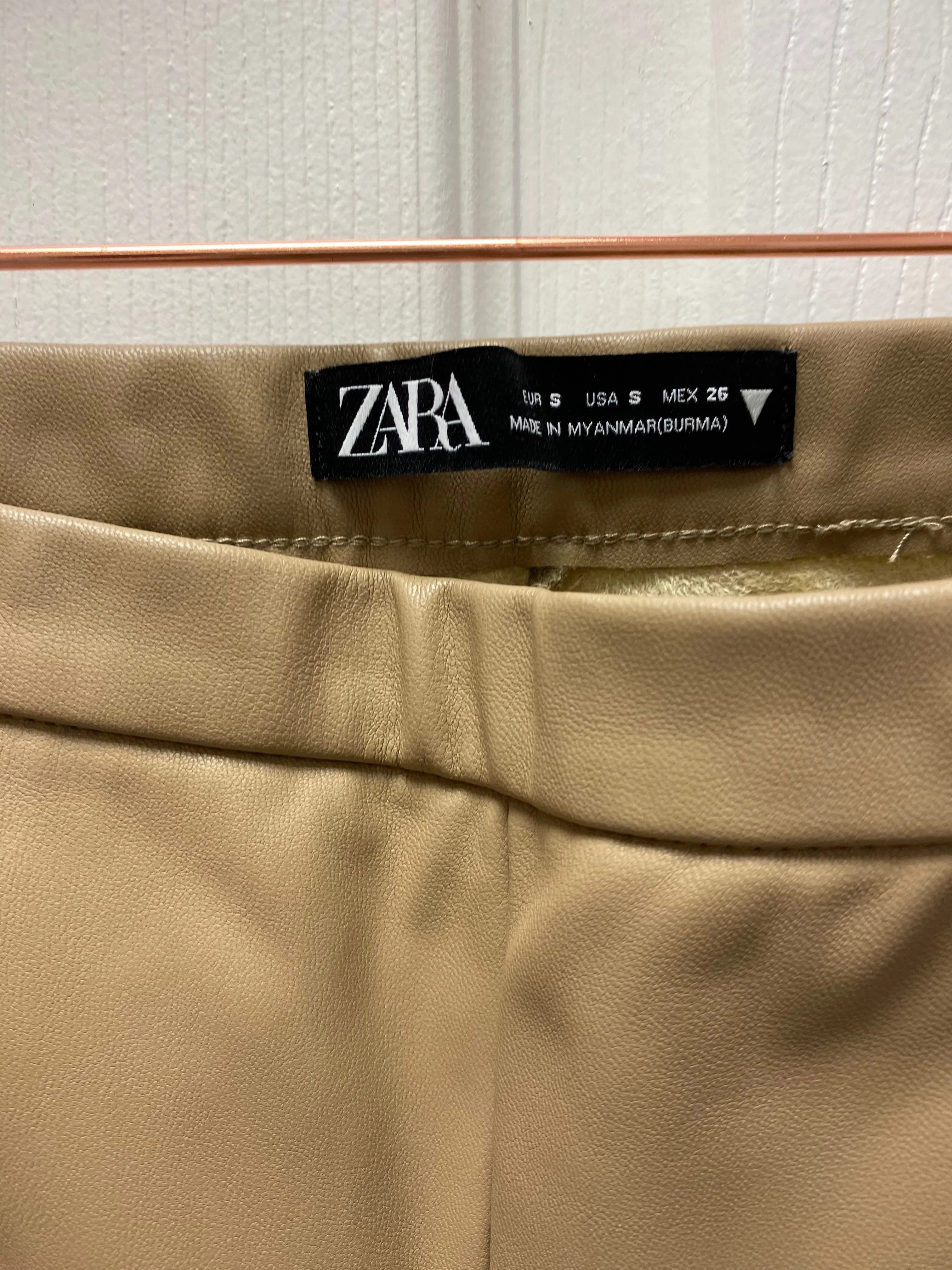 Zara Tan Faux Leather Pants Sz S