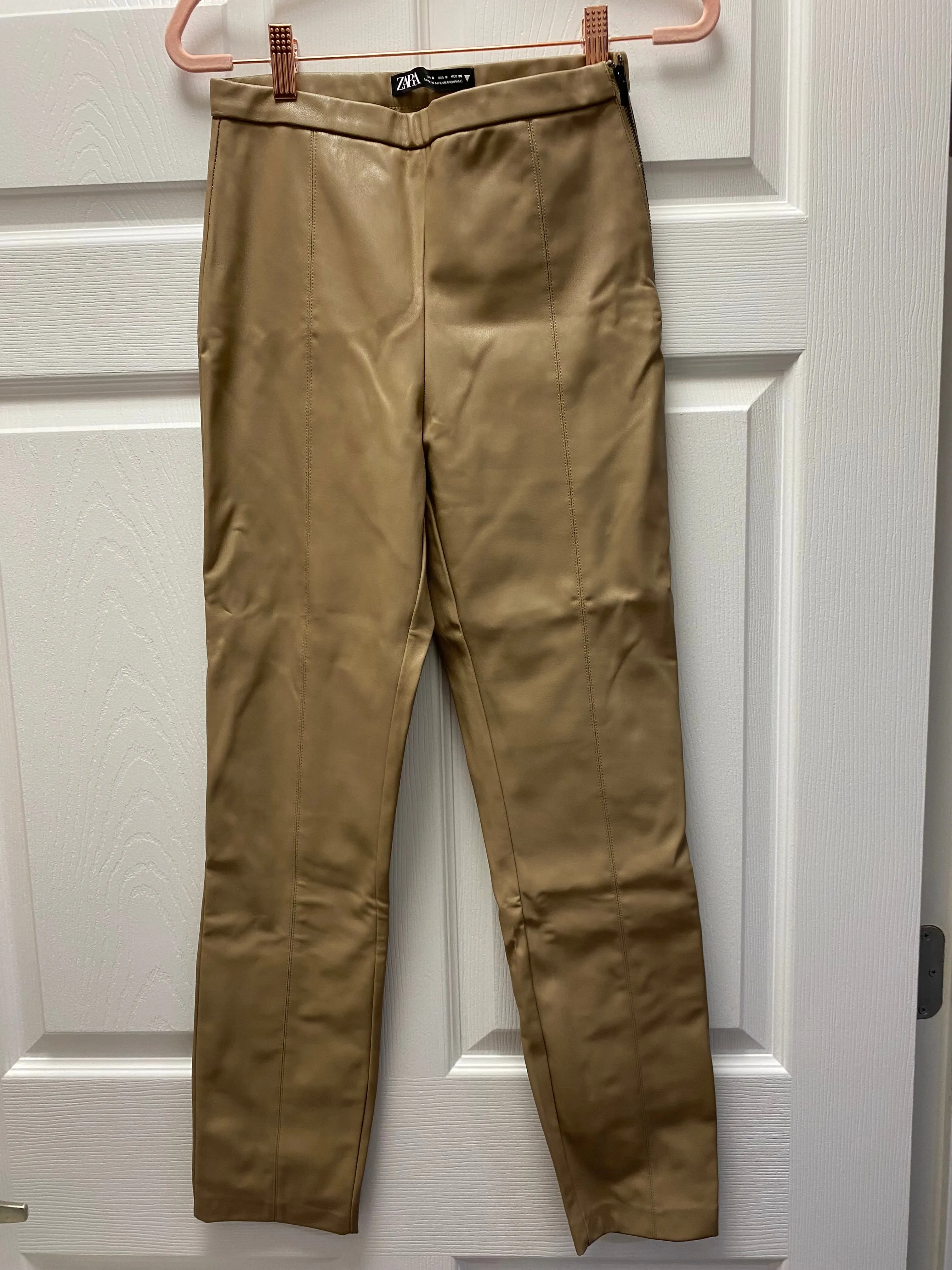 Zara Tan Faux Leather Pants Sz S