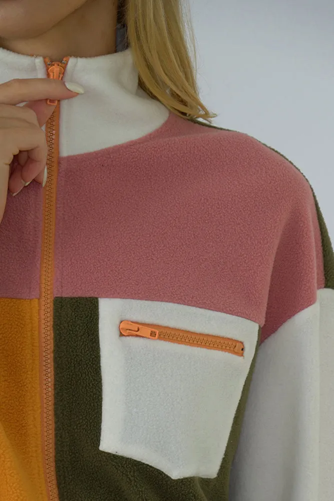 Zipper Colorblock Fleece Short Jacket